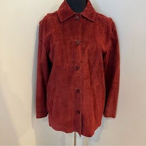Brandon Thomas Women’s L Rust Red Washable Suede Leather Jacket Button Lined